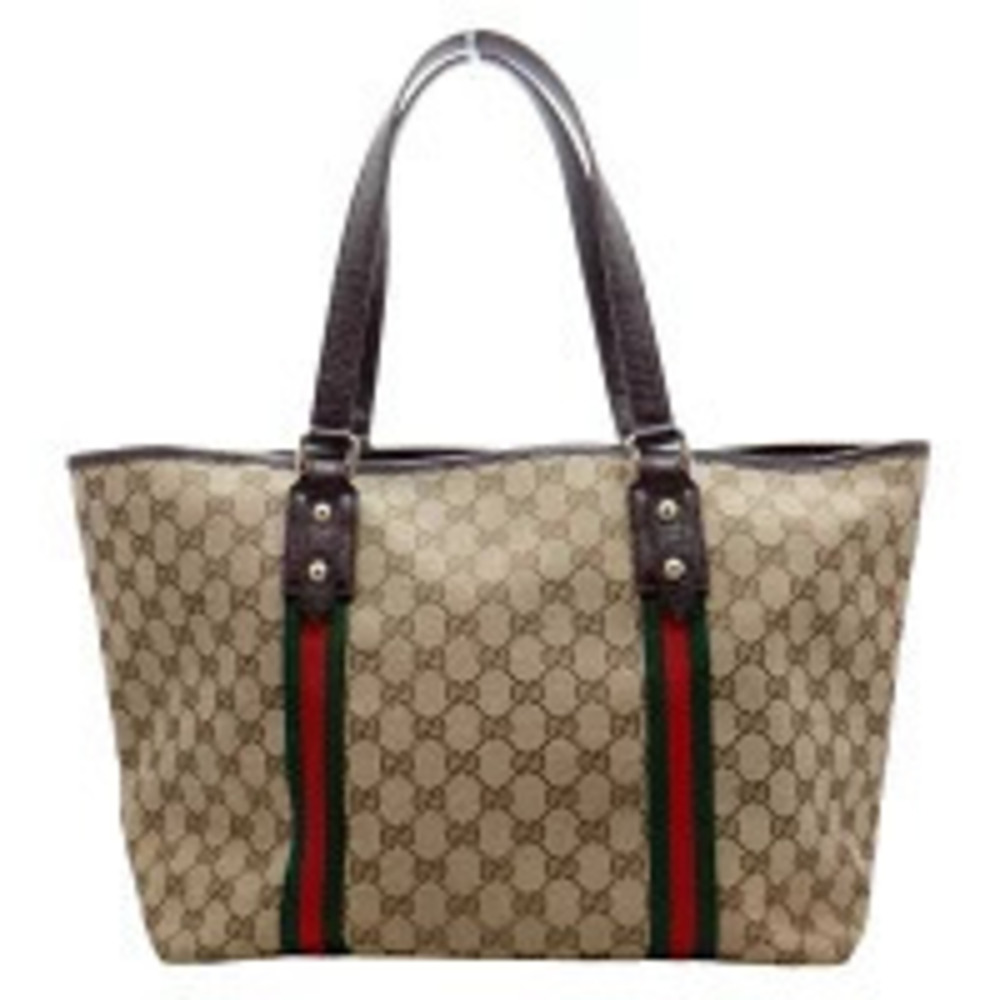 Gucci Bag Tote GG Canvas Brown Shoulder Leather Beige
